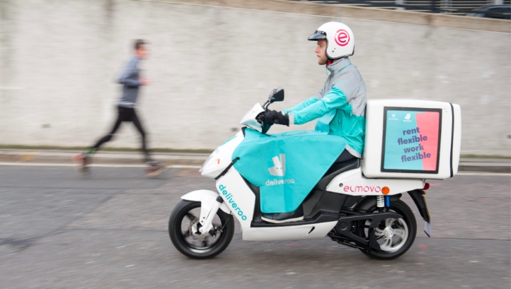 The scooters will be stored and recharged at Elmovo's rental station in Marylebone . Image: Deliveroo via roocommunity.com 